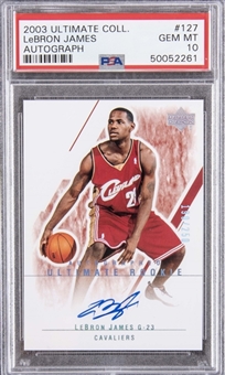 2003-04 "Ultimate Collection" #127 LeBron James Signed Rookie Card (#190/250) – PSA GEM MT 10